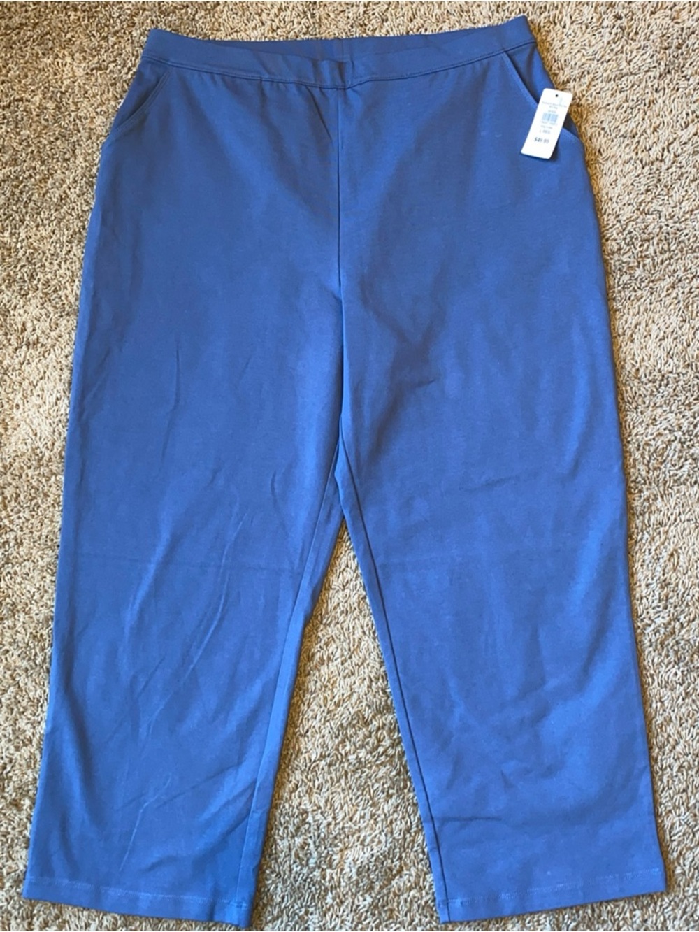 LL Bean Perfect Fit Pants Womens L Navy Blue Cropped Wide Leg Outdoor New